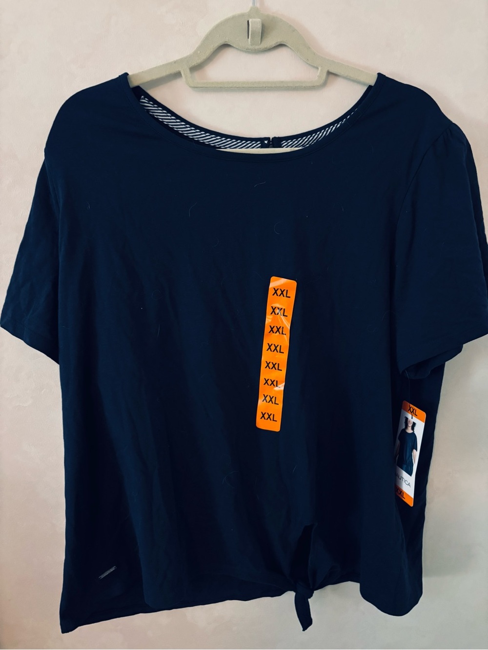 Nautica Wonen’s Side-Tie Cotton Tee ~ NAVY - NEW